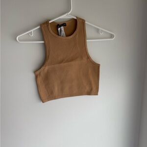 Zara Tan Ribbed Crop Top
